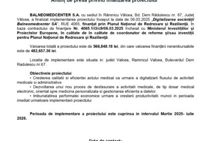 Header with EU and Romanian logos and a press release title 'Comunicat de presă' about PNRR (Romania's modern and reformist fund).