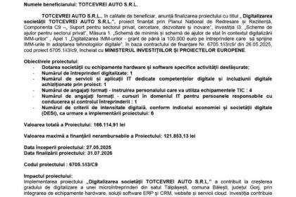 Comunicat de presă oficial pentru proiectul finanțat de UE, cu logo-urile UE, Guvernul României și Planul Național de Redresare (iulie 2026).