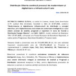 Documento de prezentare cu logo-uri UE și ministru, titlu 'Comunicăt Lansare Proiect' și text în română despre distribuția Oltenia 2026-27.