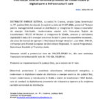 Document page header for Distribuție Oltenia project on modernizing and digitalizing the energy network, with EU logos at top and contact info at bottom.