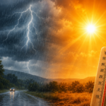 ANM: Caniculă, vijelii și temperaturi în scădere. Foto generată cu AI