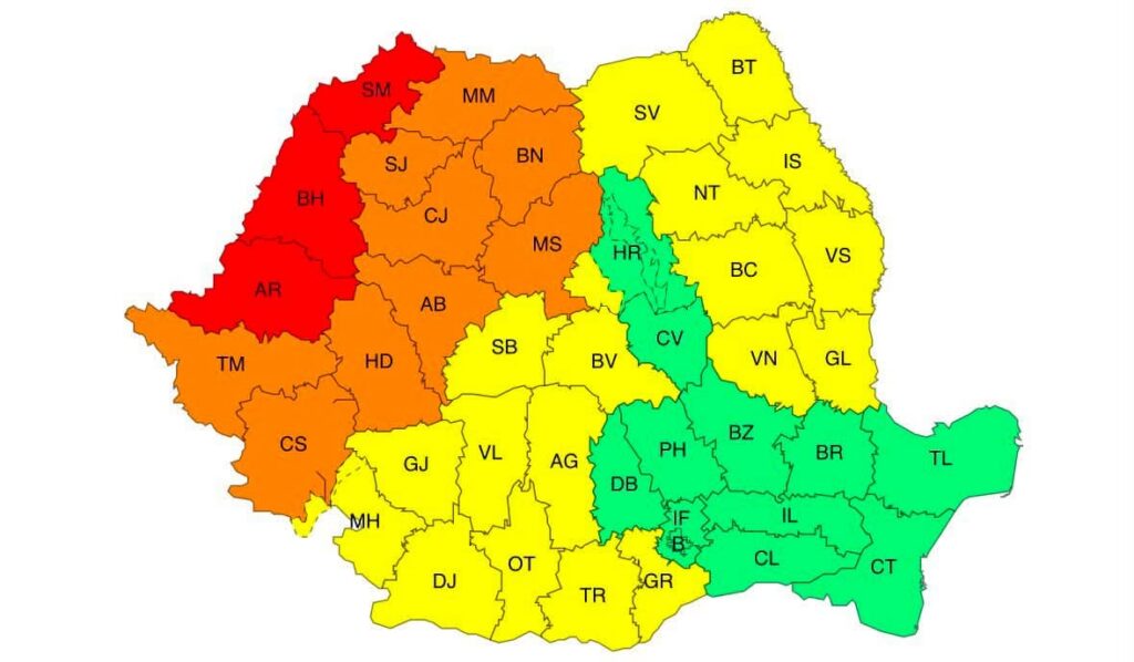 Color-coded map of Nigeria's states with two-letter abbreviations, grouped by color (red, orange, yellow, green) to show regional groupings.