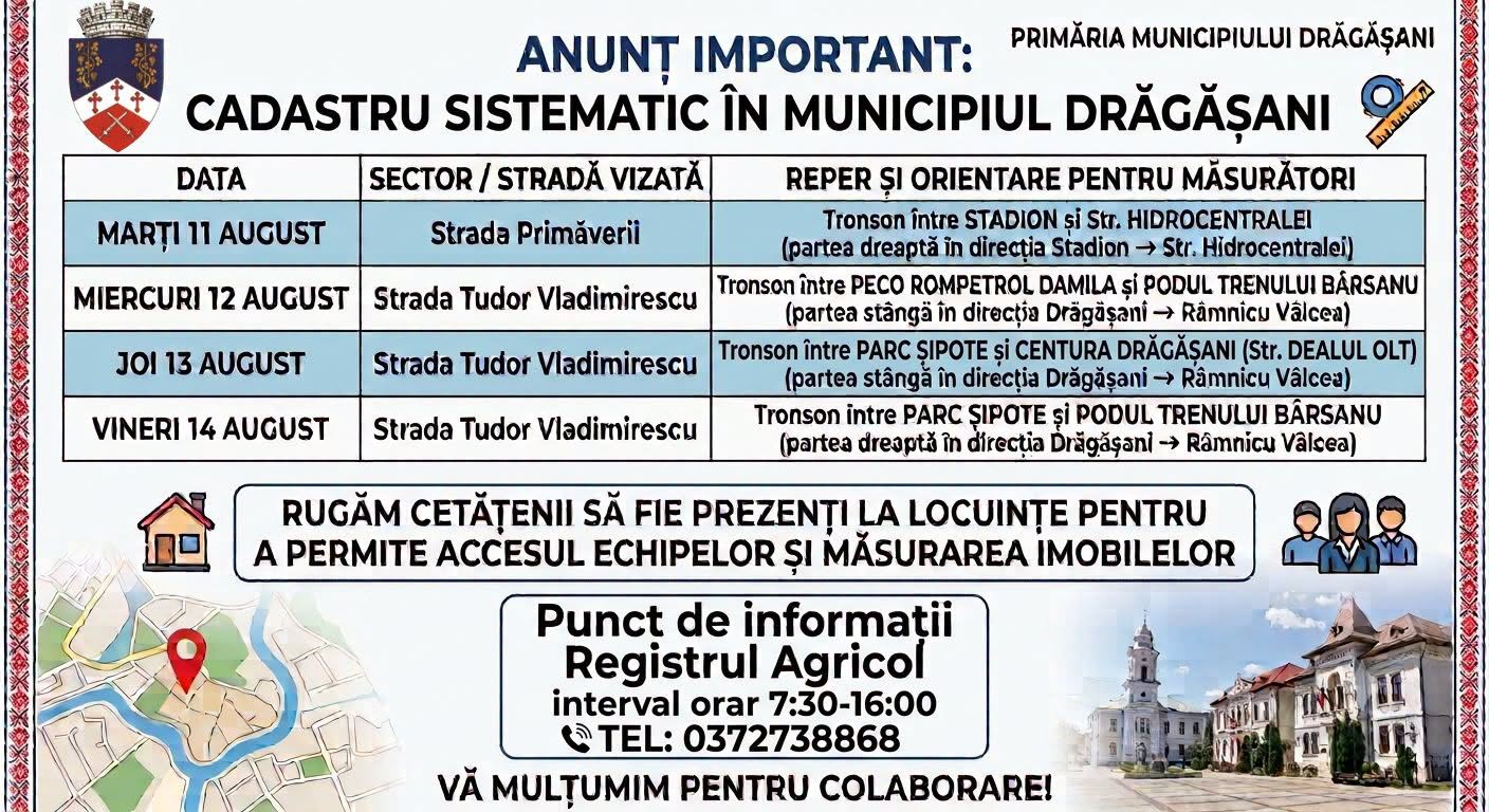 Cadastrul avansează în Drăgășani. Ce trebuie să știe proprietarii