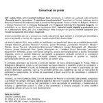 Official press release document page with logos (Interreg, Romanian government) and Romanian text 'Comunicat de presă'.