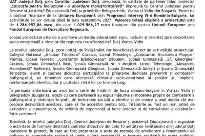 Official press release document page with logos (Interreg, Romanian government) and Romanian text 'Comunicat de presă'.