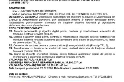 Document announcing the launch of the SPAEFEBADCOM project, dated 04.08.2026, with EU and Romanian logos at the top and a long Romanian project description below.