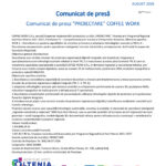 Official press release header showing EU, Romanian government, and Regio logos with the title 'Comunicat de presă' and body text beneath.