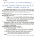 Official press release page featuring EU/partner logos, Romanian title 'Comunicat de presă privind demararea proiectului' and date August 2026
