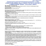 Press release page header in Romanian, with logos, title 'Comunicat de presă' about a fitness center project (Cod proiect: 353574)