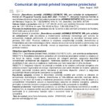 Press release header in Romanian with EU logos, big blue title, and date August 2026.