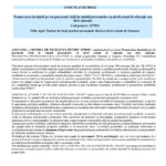 Press release header featuring EU flag and Romanian government seal, with a light blue bar reading 'COMUNICAT DE PRESĂ' and Romanian title text below.