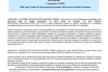 Press release page header showing EU flag and Romanian government seal, with the title 'COMUNICAT DE PRESĂ' and a light blue banner containing the project title in Romanian.
