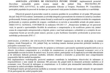 Press release header with EU flag and Romanian seal, title 'COMUNICAT DE PRESĂ' and opening Romanian paragraphs about sustainable development in Dolj.