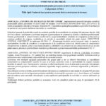 Official press release page featuring EU flag and Romanian government seal, with the title 'COMUNICAT DE PRESĂ' and project details in Romanian.