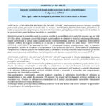 Press release header with EU flag and Romanian government seal; title 'COMUNICAT DE PRESĂ' and blue banner announcing project 'Integrare socială și profesională... Cod proiect: 337613'