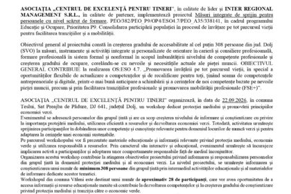 Header of a Romanian press release with EU flag and 'Cofinanțat de Uniunea Europeană' logo, government seal, and a blue banner reading 'COMUNICAT DE PRESĂ' with project details in a lighter blue block.