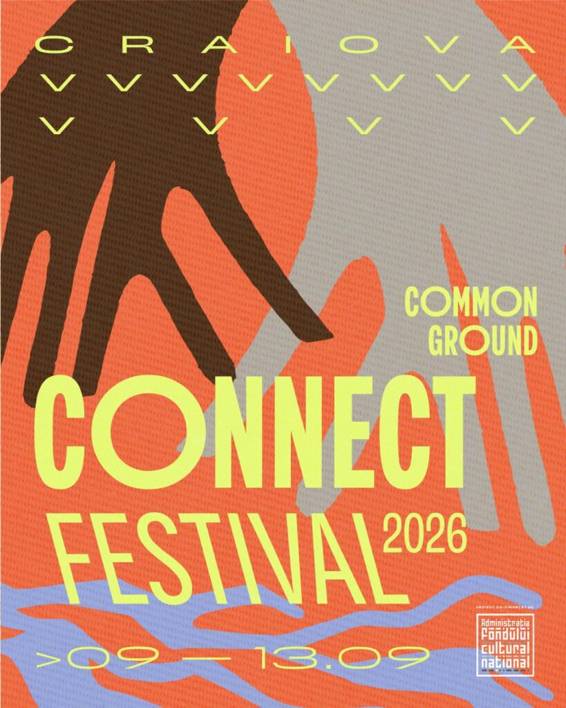 Poster for Connect Festival 2026 with bold yellow text:'CONNECT FESTIVAL 2026' and 'COMMON GROUND', dates '09–13.09', in orange, yellow, and purple abstract shapes.