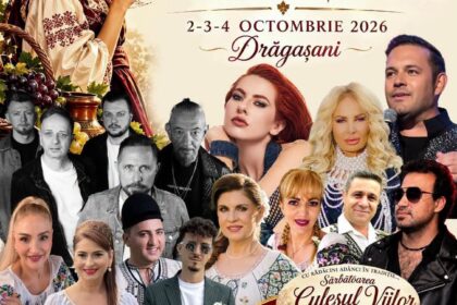 Promotional poster for the Viei si Vinului festival in Drăgășani, Oct 2–4, 2026, featuring wine, grapes, and a collage of performers.