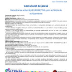 Official press release page header with EU and regional logos and Romanian government seal, dated October 2026, about equipment procurement by EUROART S.R.L.