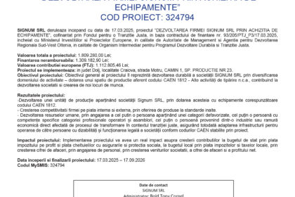 Press release cover with EU and Romanian logos, bold Romanian title about the SIGNUM project dated Septembrie 2026.