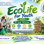 EcoLife for Youth banner showing volunteers cleaning a park and recycling bins, with event dates 20.08–25.10.2026 and organizational logos.