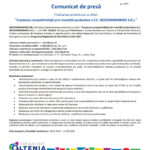 Press release header page with EU flag, Romanian government seal, REGIO logo, and Romanian text announcing the project finalization (September 2026).
