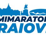 Logo for Semimaratonul Craiovei featuring a blue city skyline and an equestrian statue on a pedestal above bold text.