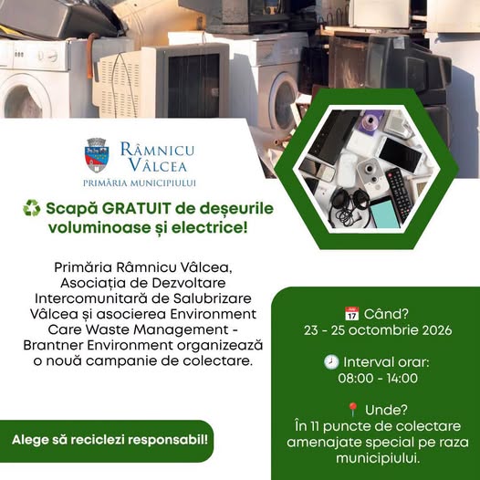 Râmnicu Vâlcea: deșeuri voluminoase, colectate gratuit