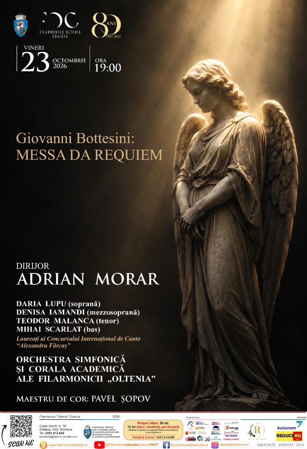 Afis 23 oct 2026 FOC - Jurnalul Olteniei – Știri din Craiova și Oltenia Poster for Giovanni Bottesini: Messa da Requiem; conducted by Adrian Morar, Oct 23, 2026 at 19:00, Oltenia Philharmonic Crăiova (Romania).
