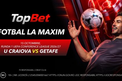 TopBet banner: Fotbal la Maxim promo for U Craiova vs Getafe on Oct 15 (UEFA Conference League).